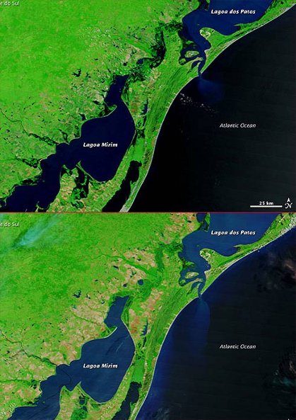 Imagem de Satlite mostrando reas de alagamento no estado do Rio Grande do Sul em 2009