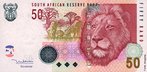 Imagem de uma cdula de Rand, moeda da frica do Sul. Com o smbolo R o rand pode ser dividido em 100 centavos  smbolo c, e est disponvel em 5 notas, (R10, R20, R50, R100 e R200) e sete moedas (5c, 10c, 20c, 50c, R1, R2 e R5). Atualmente, um real corresponde a 3,37 randes. </br></br> Palavras-chave: Cdula. Economia. frica do Sul. Rand.  