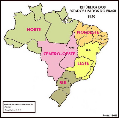 Brasil: Divisão Regional do IBGE - 1950 - Disciplina - Geografia