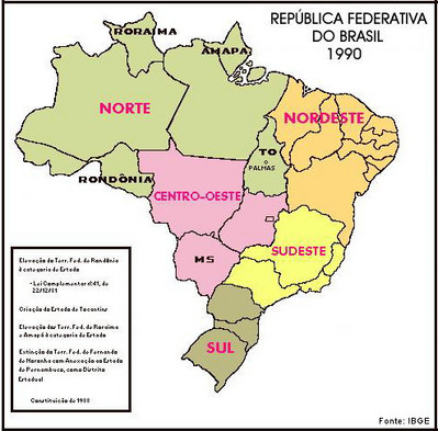 Brasil: Divisão Regional do IBGE - 1990 - Disciplina - Geografia