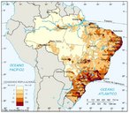 O mapa revela que a populao se distribui de forma bastante irregular no territrio brasileiro. As reas prximas ao litoral so as mais intensamente povoadas, resultado do processo histrico de ocupao do Brasil. Ali esto as maiores densidades demogrficas e os municpios mais populosos. A ocupao do interior do Brasil est associada  ocupao dos vales fluviais e, mais recentemente,  existncia de eixos de transportes.</br></br>Palavras-chave: Poltica. Espao Geogrfico. Territrio. Lugar. Pas. Mapa. Brasil. Populao.