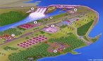 Mapa turstico da Usina Hidreltrica de Itaipu com a localizao dos mirantes, refgios, museus e outros pontos de visita. Legenda: 1. Centro de Recepo de Visitantes. 2. Mirante Central. 3. Bosque do Trabalhador. 4. Barragem. 5. Mirante da Margem Direita. 6. Canal da Piracema. 7. Ecomuseu. 8. Refgio Biolgico Bela Vista. 9. Parque Tecnolgico Itaipu. </br></br> Palavras-chave: Usina Hidreltrica de Itaipu. Turismo. Museu. Refgio. Mirante. Barragem. Energia. Economia.