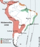 A colonizao da Amrica do Sul ocorreu em: - 1492: Chegada de Cristvo Colombo  Amrica (Carabas). - 1494:  assinado o Tratado de Tordesilhas: o Mundo  dividido em duas reas de explorao: a portuguesa e a espanhola. </br></br> Palavras-chave: Colonizao. Domnio. Explorao. Conquista. Espanha. Portugal.