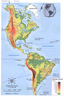 Geologia e relevo: Seu relevo relativamente simples, com dois sistemas montanhosos, dispostos mais ou menos paralelamente s costas oriental e ocidental: os montes Apalaches ou Alegnis e as Cordilheiras Ocidentais. Do ponto de vista geolgico e fisiogrfico, divide-se em cinco reas relativamente homogneas: montes Apalaches ou Alegnis, Cordilheiras Ocidentais, Plancie, Escudo Canadense e Plancie Costeira. </br></br> Hidrografia: Acha-se em estreita relao com as regies morfolgicas. A Plancie Central  a que apresenta drenagem mais ampla,  para as vertentes do Atlntico e do Pacfico afluem rios mais curtos, em virtude da proximidade das montanhas em relao ao litoral. Os Grandes Lagos, na fronteira dos EUA com o Canad, constituem um dos elementos caractersticos da hidrografia.</br></br>Palavras-chave: Relevo. Hidrografia. Amrica Fsico. Mapa.