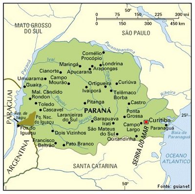A imagem mostra o Estado do Paran e seus maiores centros: Curitiba, Ponta Grossa, Campo Mouro, Londrina e Maring.
</br></br>Palavras-chave: Paran. Curitiba. Mapas. Ponta Grossa. Londrina. Maring.