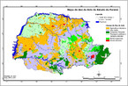 A ocupao do solo, intensa em todo o territrio paranaense, fez com que da cobertura vegetal originria restassem apenas algumas reas preservadas em parques ou associada  presena de cursos de gua (matas ciliares). A colonizao, as rodovias e ferrovias, e principalmente a atividade agrcola, foram responsveis pela transformao acelerada da paisagem. </br></br> O territrio paranaense foi colonizado nos anos 30 e 40, com a expanso da cultura do caf, sendo no ltimo meio sculo desenvolvidas outras culturas como a soja, o milho, a cana-de-acar e as pastagens fatores que contriburam para a destruio da floresta original. Hoje a populao da rea rural representa em alguns municpios, menos de 20% da populao total. A densidade demogrfica nos municpios mais populosos atinge cerca de 200 habitantes/km, sendo que mais de 80% reside em zona urbana. </br></br> As terras indicadas para lavouras perfazem 73,2% da rea do estado.  So pastagens plantadas cerca de 14,1%. A silvicultura e pastagens naturais abrangem 4,6% e as reas sem aptido agrcola ocorrem em 8,1% do territrio paranaense. Devido a grande fertilidade dos solos, abundncia de guas e relevo relativamente plano, o Estado do Paran  um dos maiores produtores de gros do pas.</br></br>Palavras-chave: Paran. Solo. Uso do solo. Economia. Degradao. Agricultura. 