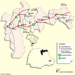 No estado do Paran h concessionrias de pedgio como: Caminhos do Paran - 4 praas de pedgio, Econorte - 3 praas de pedgio, Ecovia - Curitiba-Paranagu - 1 praa de pedgio, Rodonorte - 7 praas de pedgio, Rodovia das Cataratas - 5 praas de pedgio, Viapar - 6 praas. O pedgio  um direito de passagem pago mediante taxa ao poder pblico ou a uma concessionria delegada para ressarcir custos de construo e manuteno de uma via de transporte. </br></br> Palavras-chave: Dimenso Poltica do Espao Geogrfico. Territrio. Lugar. Pas. Pedgio. Mapa. Concessionria.